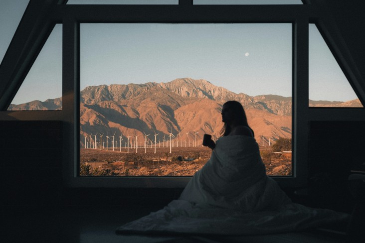 Large window with mountain views